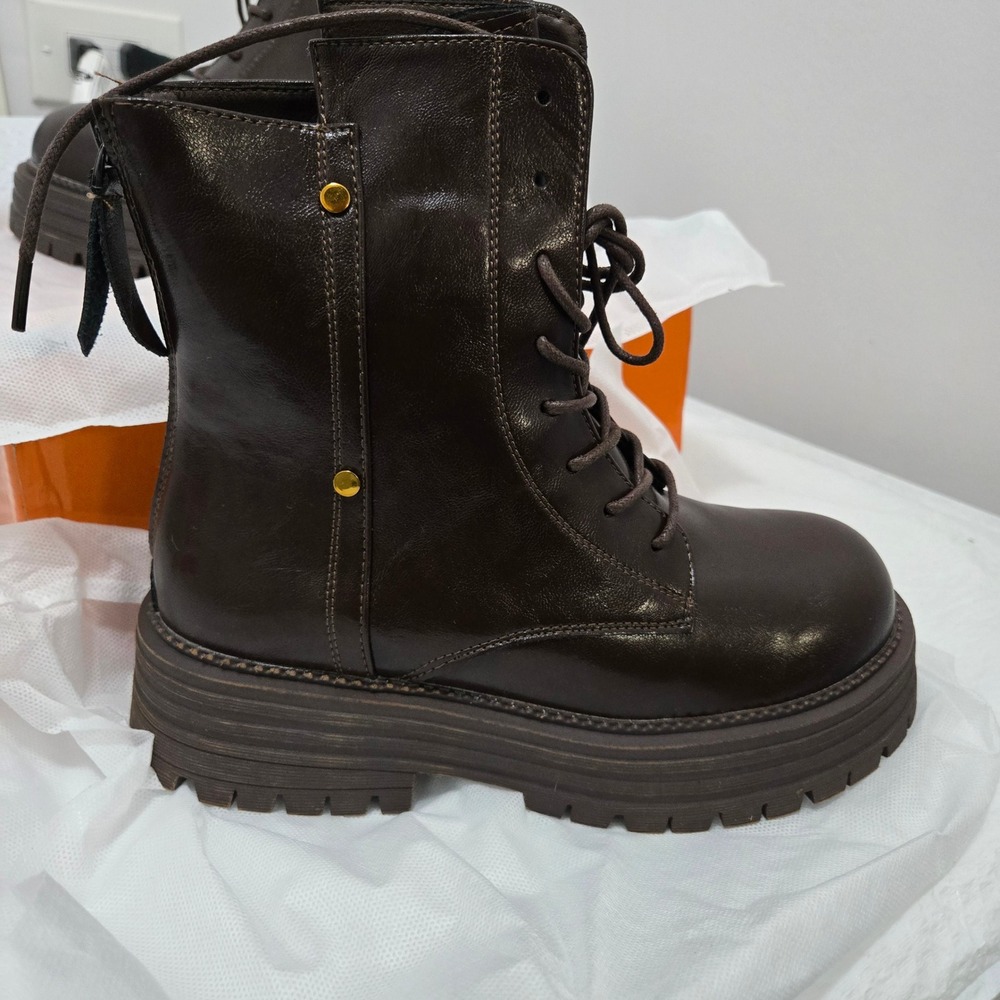 Fashion 7918 Womens Dark Brown Leather Platform Lug Combat Boots Size 38/240